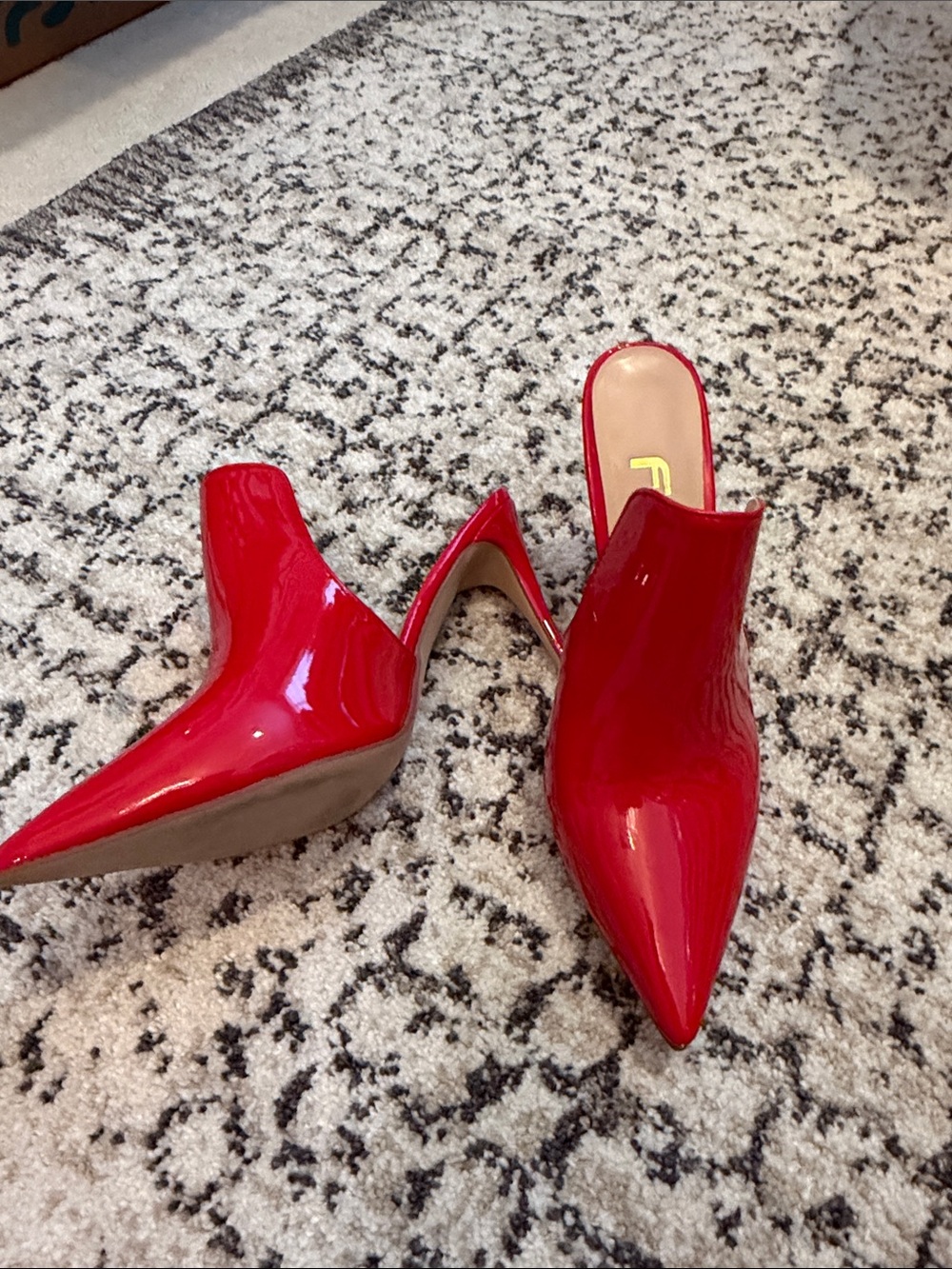 Red Pointed-Toe Patent Mule Heels - Women